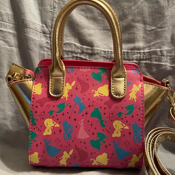 NEW Walt Disney Parks Princess Crossbody Handles Bag Purse Small Pink & Gold - Picture 2 of 4